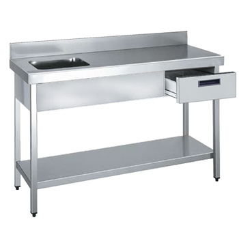 Mesa con cubeta y estante + cajón